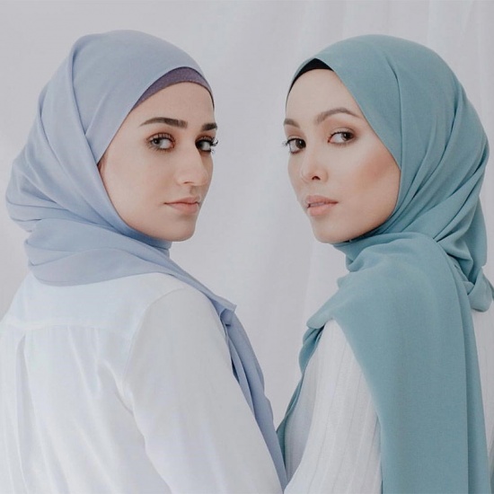 Immagine di Dark Blue - 54# Chiffon Women's Hijab Scarf Solid Color 175x70cm, 1 Piece