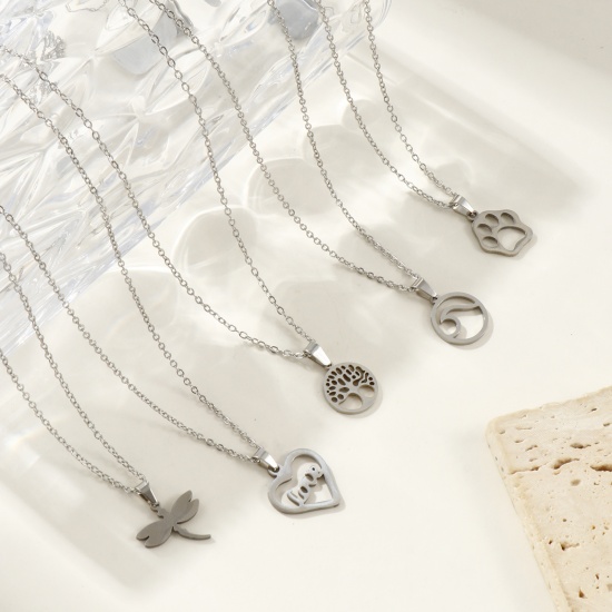 Picture of Wholesale Pendant Charm Necklace, Silver Tone Stainless Steel Link Cable Chain, Women's Stylish Gift Jewelry For Retailer, 45cm(17.7") long, 1 Piece