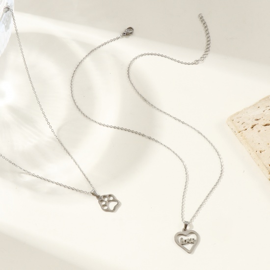 Picture of Wholesale Pendant Charm Necklace, Silver Tone Stainless Steel Link Cable Chain, Women's Stylish Gift Jewelry For Retailer, 45cm(17.7") long, 1 Piece