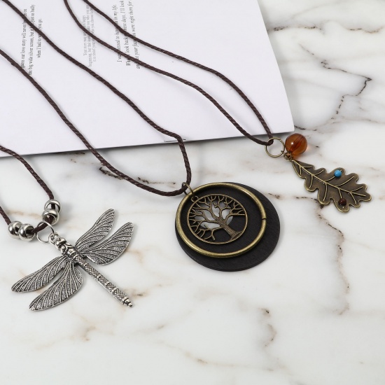 Picture of Zinc Based Alloy & Polyester Insect Sweater Necklace Long Antique Silver Color Coffee Dragonfly Animal 85cm(33 4/8") long, 2 PCs
