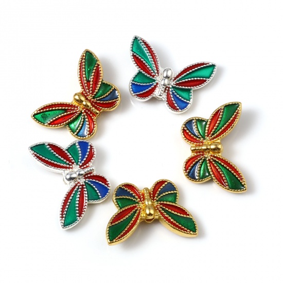 Picture of Zinc Based Alloy Insect Spacer Beads Butterfly Animal Multicolor Enamel About 20mm x 14mm, 10 PCs