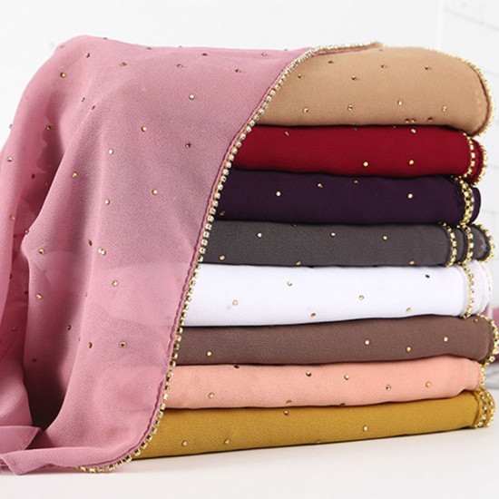Immagine di Brown - 24# Chiffon Women's Hijab Scarf Solid Color With Hot Fix Rhinestone 70x180cm, 1 Piece