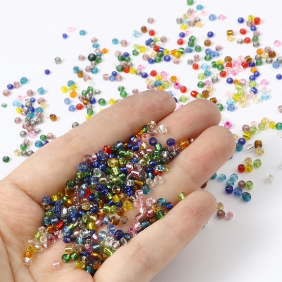 Picture of Glass Seed Beads Cylinder Multicolor Silver Lined 4mm x 3mm, Hole: Approx 1.2mm, 1 Packet ( 6300 PCs/Packet)