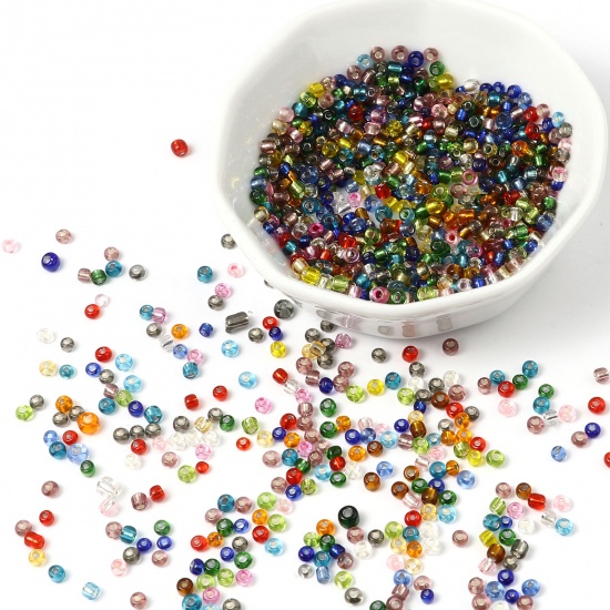Picture of Glass Seed Beads Cylinder Multicolor Silver Lined 4mm x 3mm, Hole: Approx 1.2mm, 1 Packet ( 6300 PCs/Packet)
