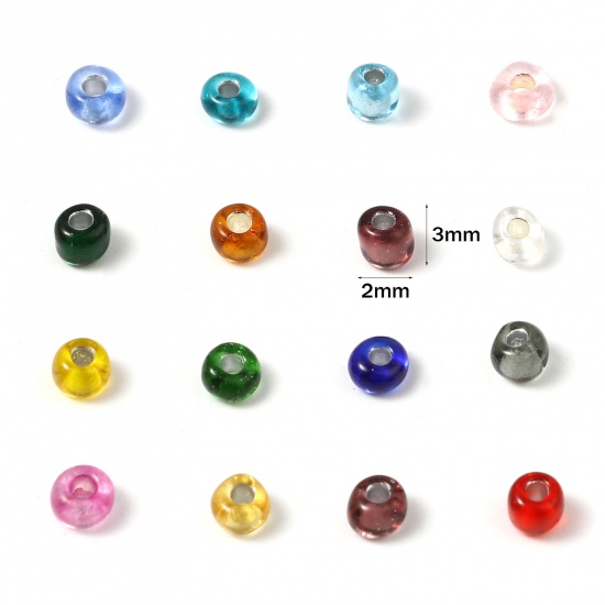 Image de Perles de Rocailles en Verre Colonne Multicolore Argent Ligné 3mm x 2mm, Trou: Env. 1mm, 1 Paquet ( 18000 Pcs/Paquet)