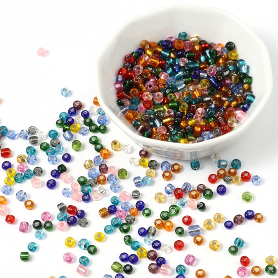 Picture of Glass Seed Beads Cylinder Multicolor Silver Lined 3mm x 2mm, Hole: Approx 1mm, 1 Packet ( 18000 PCs/Packet)