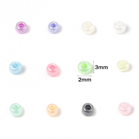 Picture of Glass Cream Seed Beads Cylinder Multicolor 3mm x 2mm, Hole: Approx 1mm, 1 Packet ( 12500 PCs/Packet)