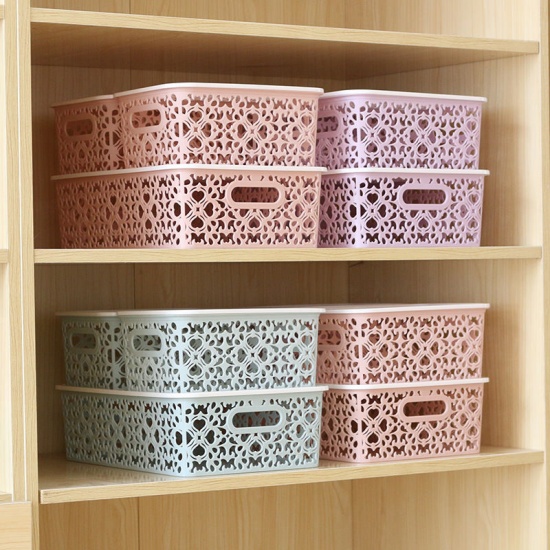 Picture of Hollow Floral Pattern Large PP Storage Box Containers With Handle For Cosmetic Sundries