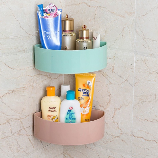 Picture of Pink - ABS Wall-Mounted Self-adhesive Detachable Drainable Triangle Bathroom Corner Storage Rack 20x20x6.2cm, 1 Piece