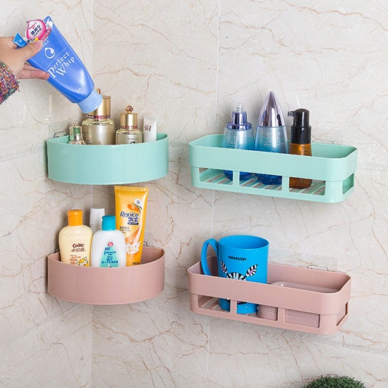 Immagine di Pink - ABS Wall-Mounted Self-adhesive Detachable Drainable Triangle Bathroom Corner Storage Rack 20x20x6.2cm, 1 Piece