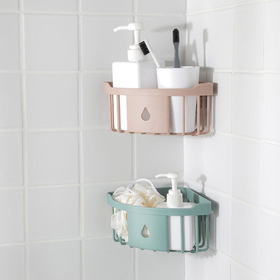 Изображение French Gray - ABS Wall-Mounted Self-adhesive Detachable Drainable Triangle Bathroom Corner Storage Rack 20x14x9cm, 1 Piece