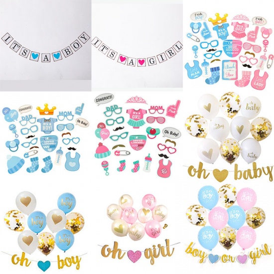 Immagine di Blue - Aluminium Foil & Latex Banner Balloon Message " Baby Boy " Gender Reveal Themes Party Decorations, 1 Set