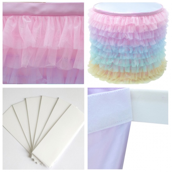 Picture of Pink - Tulle Multi-Layer Table Skirt Halloween Birthday Wedding Party Supplies 275x77cm, 1 Piece