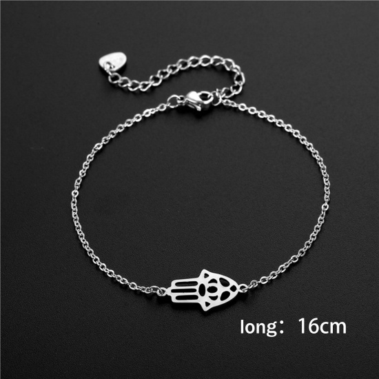 Picture of Titanium Steel Link Cable Chain Bracelets Silver Tone 16cm(6 2/8") long, 1 Piece