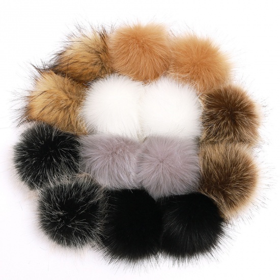 Picture of Artificial Fiber Verdeckter Knopf Pom Pom Balls With Snap Button Mixed Color Ball Faux Fox Fur 10cm Dia., 1 Packet ( 12PCs/Packet)