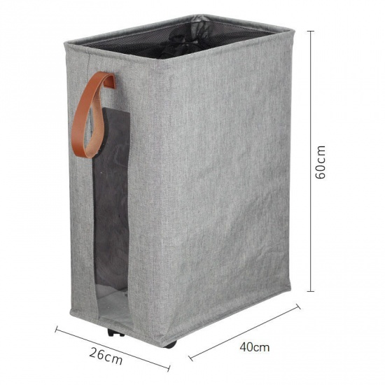 Picture of Dark Gray - Cationic Dyed Polyester Slim Rolling Laundry Basket Waterproof Collapsible Storage Containers With Wheel 40x26x60cm, 1 Piece