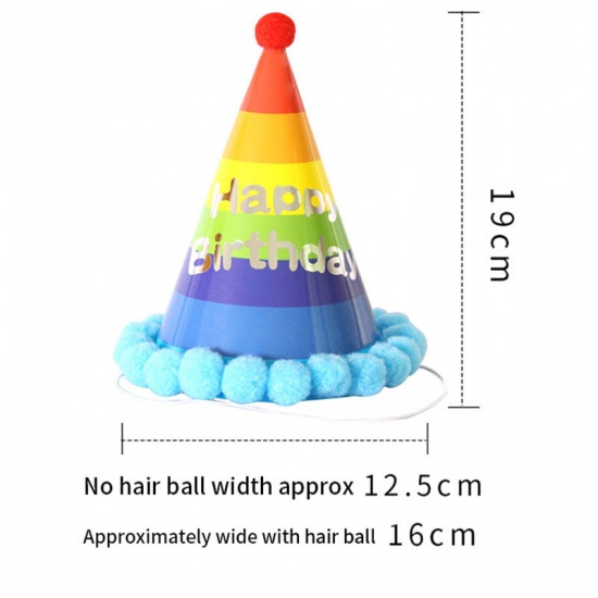 Bild von Pink - Pom Pom Ball Papiermütze Hut Geburtstag Requisiten Partydekoration 19x12,5cm, 1 Stück