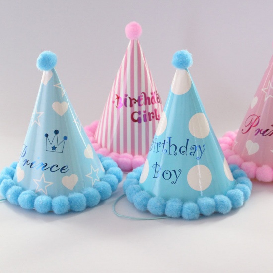 Immagine di Pink - Pom Pom Ball Paper Cap Hat Birthday Props Party Decorations 19x12.5cm, 1 Piece