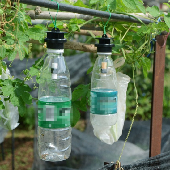 Image de Jaune - Capuchon de pièges à guêpes de moucheron de drosophile suspendus pour l'extérieur sans agent de piégeage, adapté aux bouteilles d'eau minérale 6x6x2cm, 1 pièce