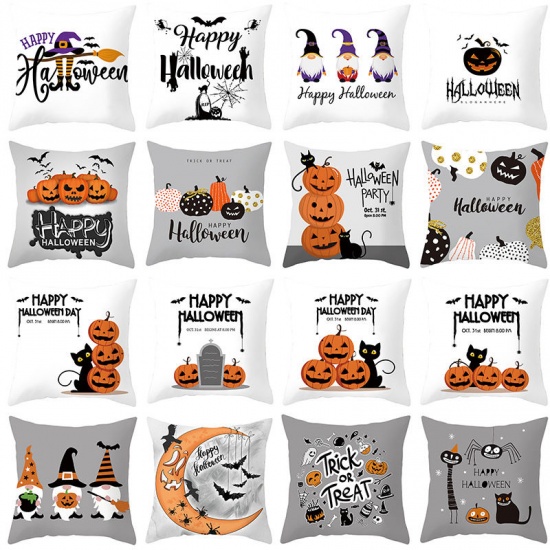 Picture of Halloween Printed Peach Skin Fabric Square Pillowcase Home Textile