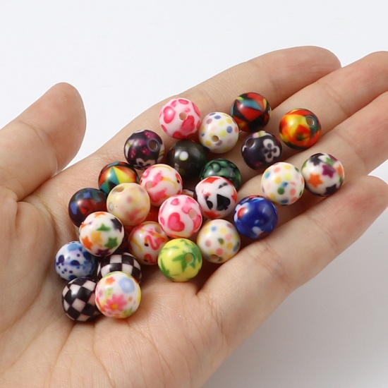 Image de Perles en Acrylique Rond Multicolore Env. 10mm Dia, Trou: env. 2.1mm, 20 Pcs