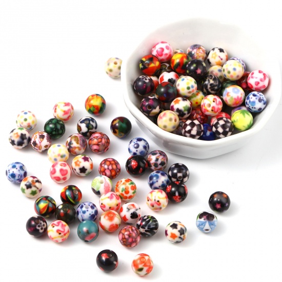 Image de Perles en Acrylique Rond Multicolore Env. 10mm Dia, Trou: env. 2.1mm, 20 Pcs