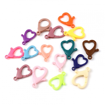 Plastic Lobster Clasp Findings Heart At Random Color 30 PCs