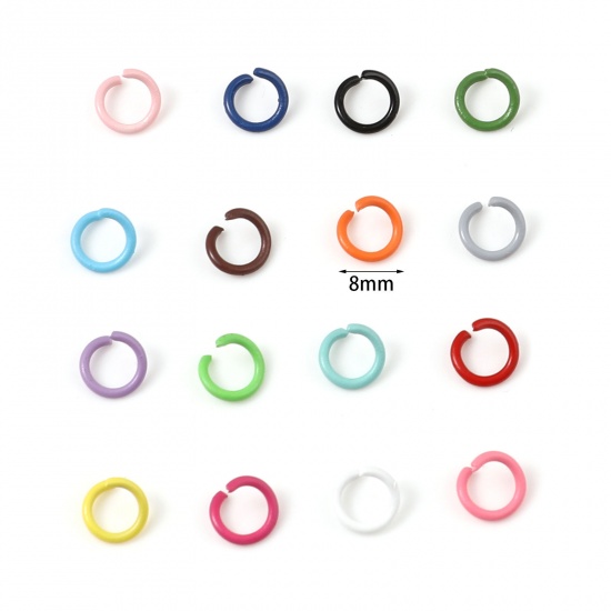 Picture of 1.2mm Iron Based Alloy Open Jump Rings Findings Round Multicolor Painted 8mm Dia, 200 PCs