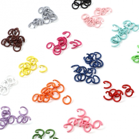 Picture of 1.2mm Iron Based Alloy Open Jump Rings Findings Round Multicolor Painted 8mm Dia, 200 PCs