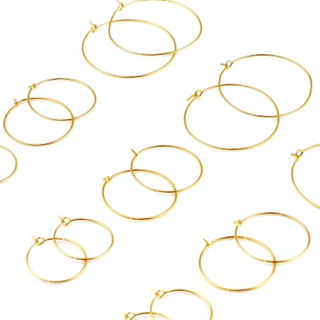 Brass Hoop Earrings 18K Real Gold Plated Circle Ring Post/ Wire Size: (21 gauge), 10 PCs