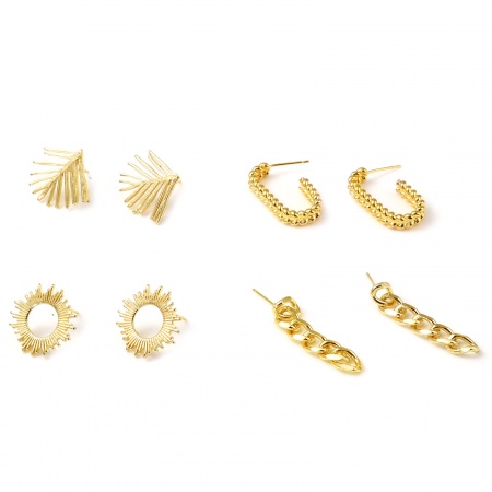 Brass Ear Post Stud Earrings 18K Real Gold Plated Post/ Wire Size: (21 gauge), 2 PCs