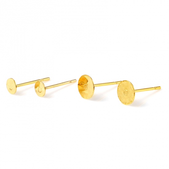 Picture of Brass Ear Post Stud Earrings 18K Real Gold Plated Round Glue On Post/ Wire Size: (21 gauge), 20 PCs                                                                                                                                                           