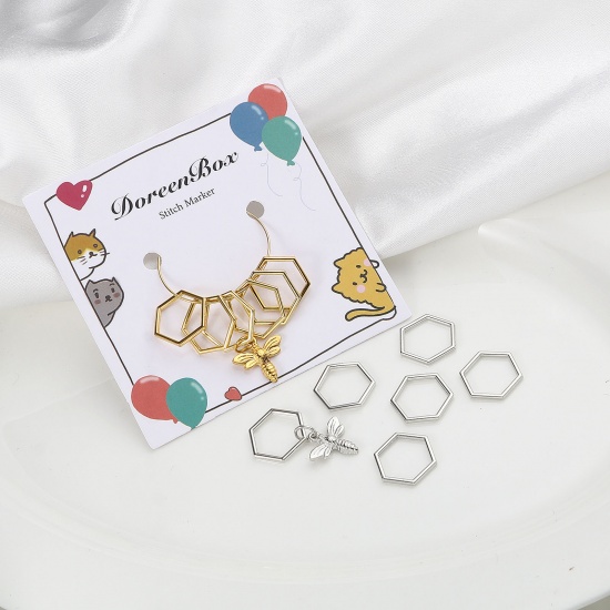 Picture of (doreenbox)Zinc Based Alloy Knitting Stitch Markers Hexagon Multicolor Bee 34mm x 15mm, 1 Set ( 6 PCs/Set)