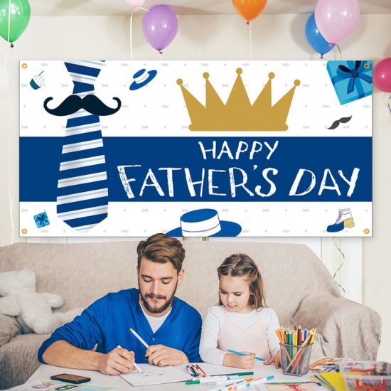 Picture of Blue - 4# Happy Father's Day Background Cloth Banner Party Decorations 90x180cm, 1 Piece