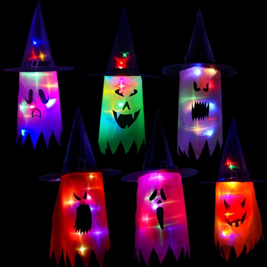 Picture of LED Light Ghost Wizard Hat Halloween Decorations Party Props