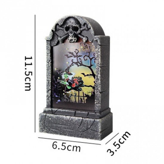 Picture of Gray - 11# LED Light Plastic Tombstone Halloween Ornaments Decorations Party Props 11.5x6.5x3.5cm, 1 Piece