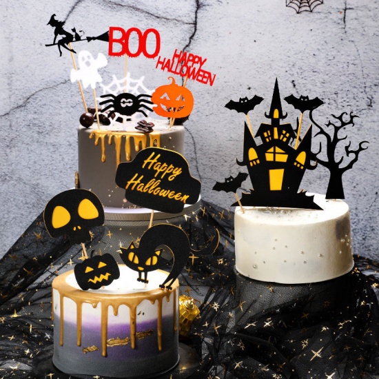 Picture of Black - 14# Halloween Paper Cake Picks Decorations Party Props, 1 Set