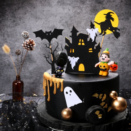 Picture of Black - 14# Halloween Paper Cake Picks Decorations Party Props, 1 Set