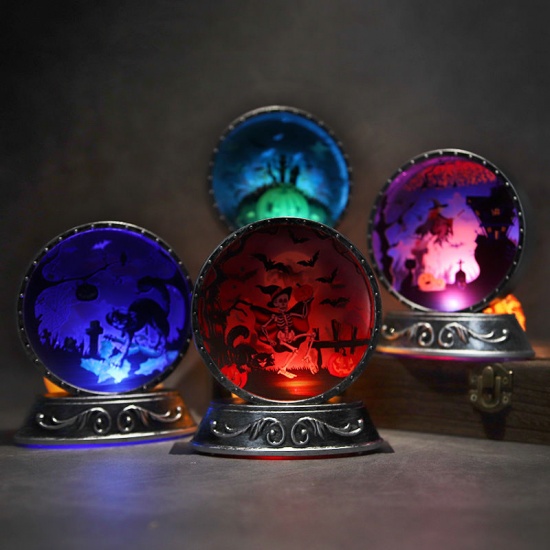 Изображение Gray - 4# Retro Mirror LED Light Halloween Ornaments Decorations Party Props 13x12x5cm, 1 Piece