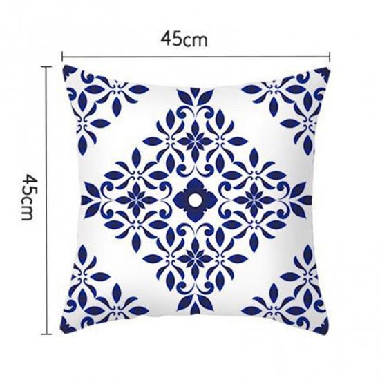 Picture of Blue Printed Peach Skin Fabric Square Pillowcase Home Textile