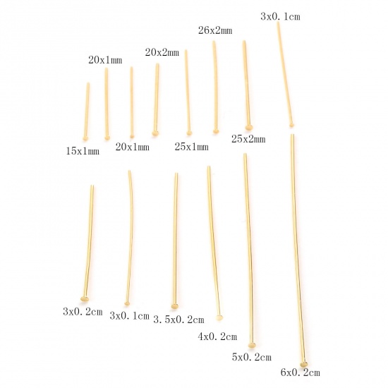 Picture of Brass Head Pins 18K Real Gold Plated 50 PCs                                                                                                                                                                                                                   