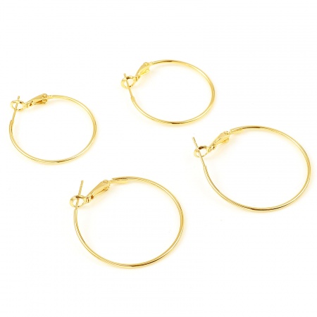 Brass Hoop Earrings 18K Real Gold Plated Circle Ring 4 PCs