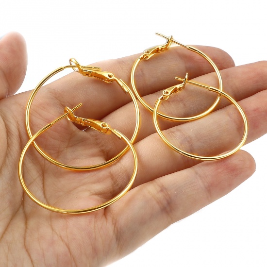 Picture of Brass Hoop Earrings 18K Real Gold Plated Circle Ring 4 PCs                                                                                                                                                                                                    