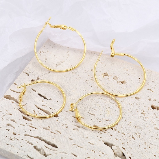 Picture of Brass Hoop Earrings 18K Real Gold Plated Circle Ring 4 PCs                                                                                                                                                                                                    