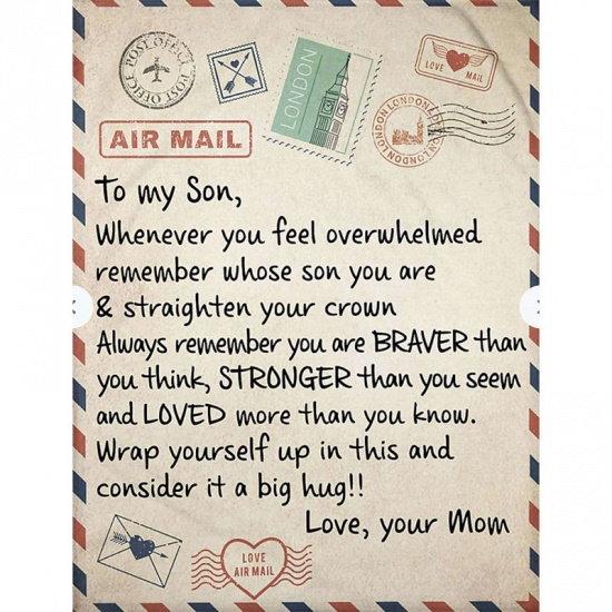 ベージュ-180x220cmスペイン語のメッセージレター封筒から息子へ片面プリントの暖かいフランネルブランケット、1枚 の画像