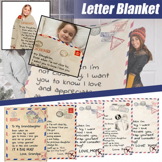 Picture of Beige - 180x220cm Spanish Message Letter Envelope To Son Single-sided Printed Warm Flannel Blanket, 1 Piece