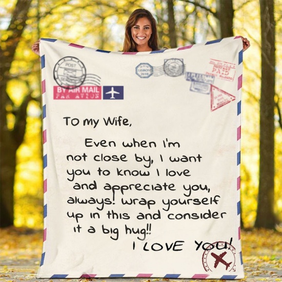 Picture of Beige - 180x220cm Spanish Message Letter Envelope To Son Single-sided Printed Warm Flannel Blanket, 1 Piece