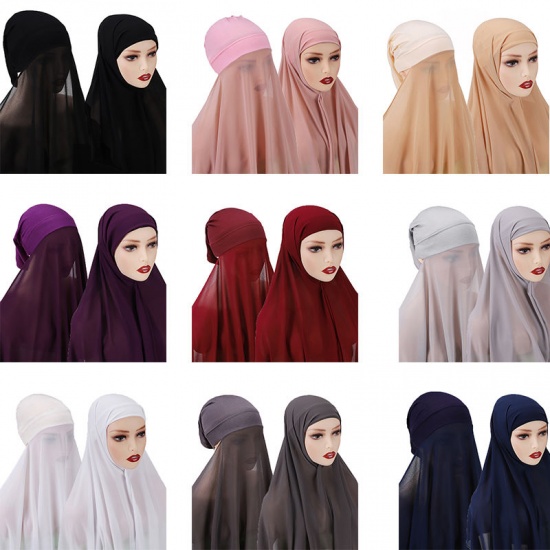 Immagine di Pink - 9# Chiffon Women's Turban Hat Hijab Scarf Solid Color 70x175cm, 1 Set