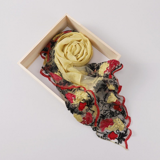 Immagine di Watermelon Red - 12# Lace Flower Women's Hijab Scarf Wrap Hot Fix Rhinestone 85x180cm, 1 Piece