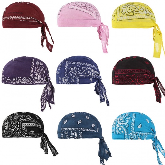 Picture of Yellow - 25# Unisex Paisley Printed Outdoor Cycling Hat Tie Back M（56-58cm）, 1 Piece